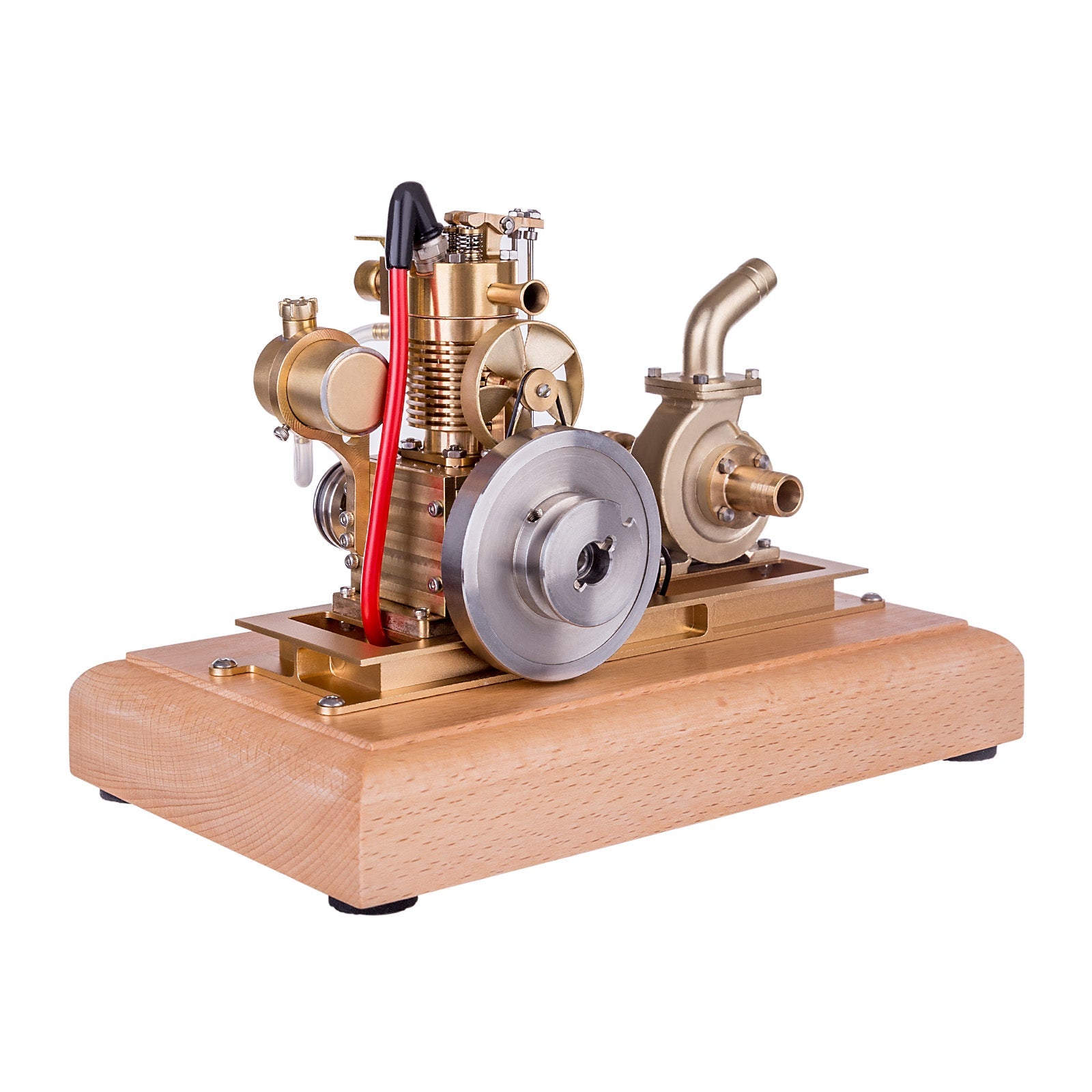 Miniature 1.6cc Vertical Air-Cooled Gasoline Engine Model with Vane Pump and Wooden Base Engine Models Diyengmod