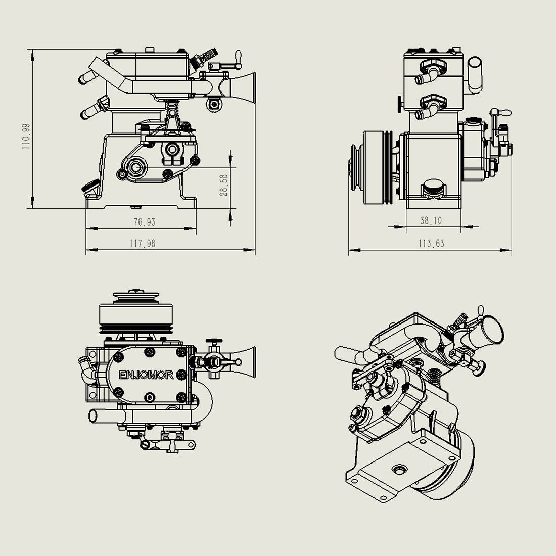 MUSA FV1A 7cc Vertical Single Cylinder Four-Stroke Gasoline Engine - Retro Flathead Design for Model Boats - DiyEngMod