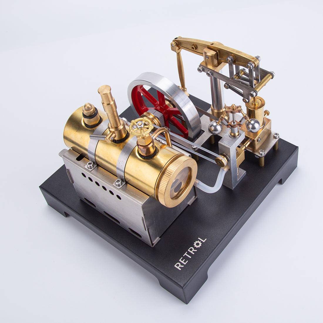 Vintage Inspired Full Metal Beam Steam Engine Model Kit with Horizontal Boiler and Centrifugal Regulator Flyball Steam Engine Diyengmod