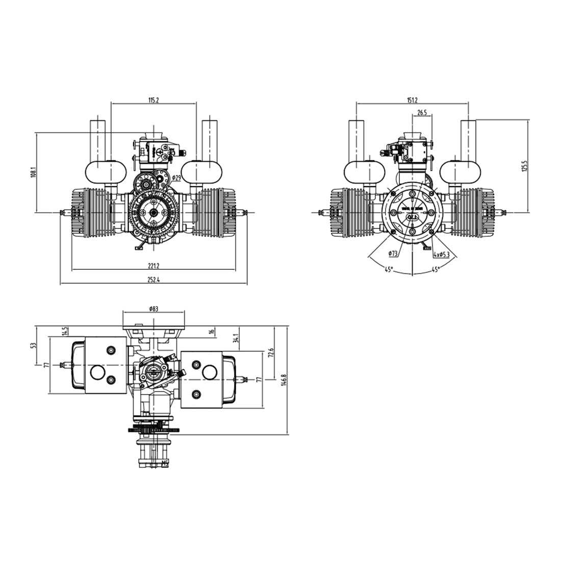 70cc Dual-Cylinder Two-Stroke Air-Cooled Gasoline Engine with Electric Start for Fixed-Wing RC Aircraft Engine Models Diyengmod