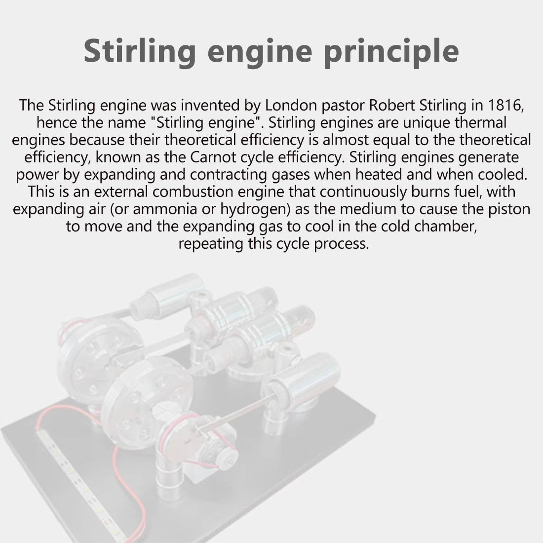 Inline Four-Cylinder Hot Air Stirling Engine Model - External Combustion Power Generator Steam Engine Diyengmod