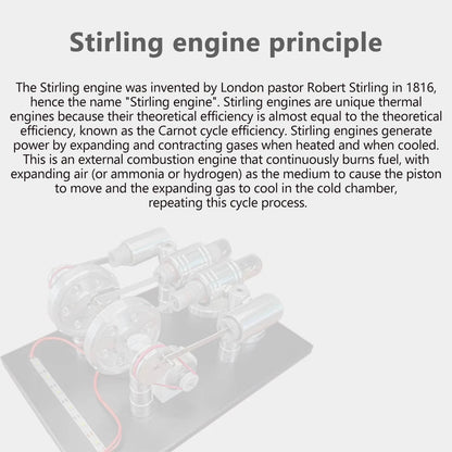 Inline Four-Cylinder Hot Air Stirling Engine Model - External Combustion Power Generator Steam Engine Diyengmod