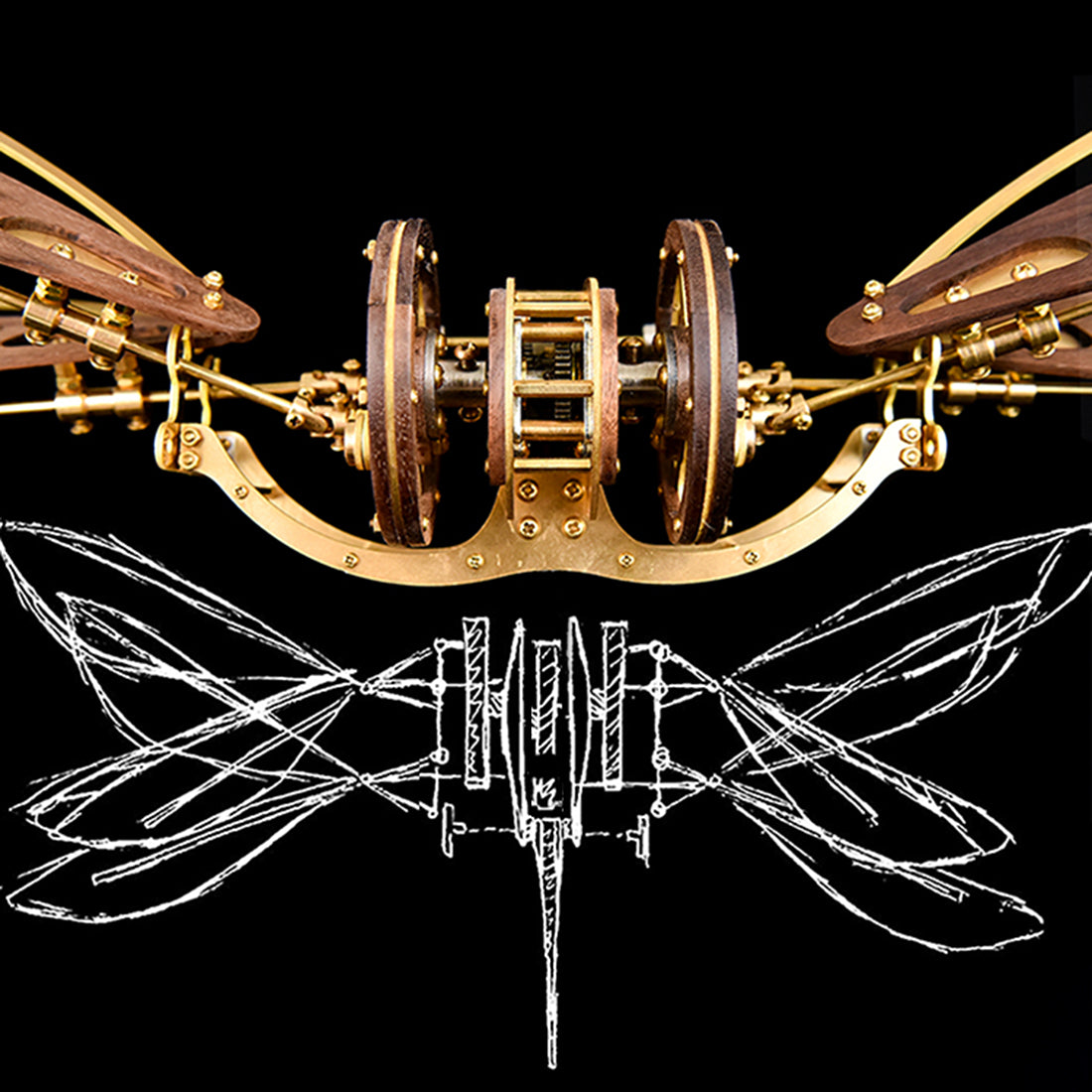 Dragonfly-Inspired 3D Mechanical Aircraft DIY Model Kit - Metal and Wood Assembly for All Ages DIY Engine Diyengmod