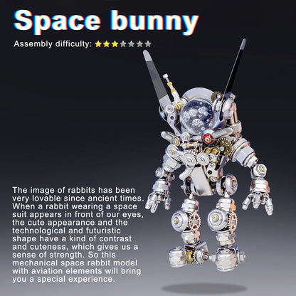 Illuminated 3D Metal Mechanical Rabbit Model Kit - Sci-fi Aerospace Punk Toy Set with Stand - 500 Pieces 3D Puzzle Model Kit Diyengmod