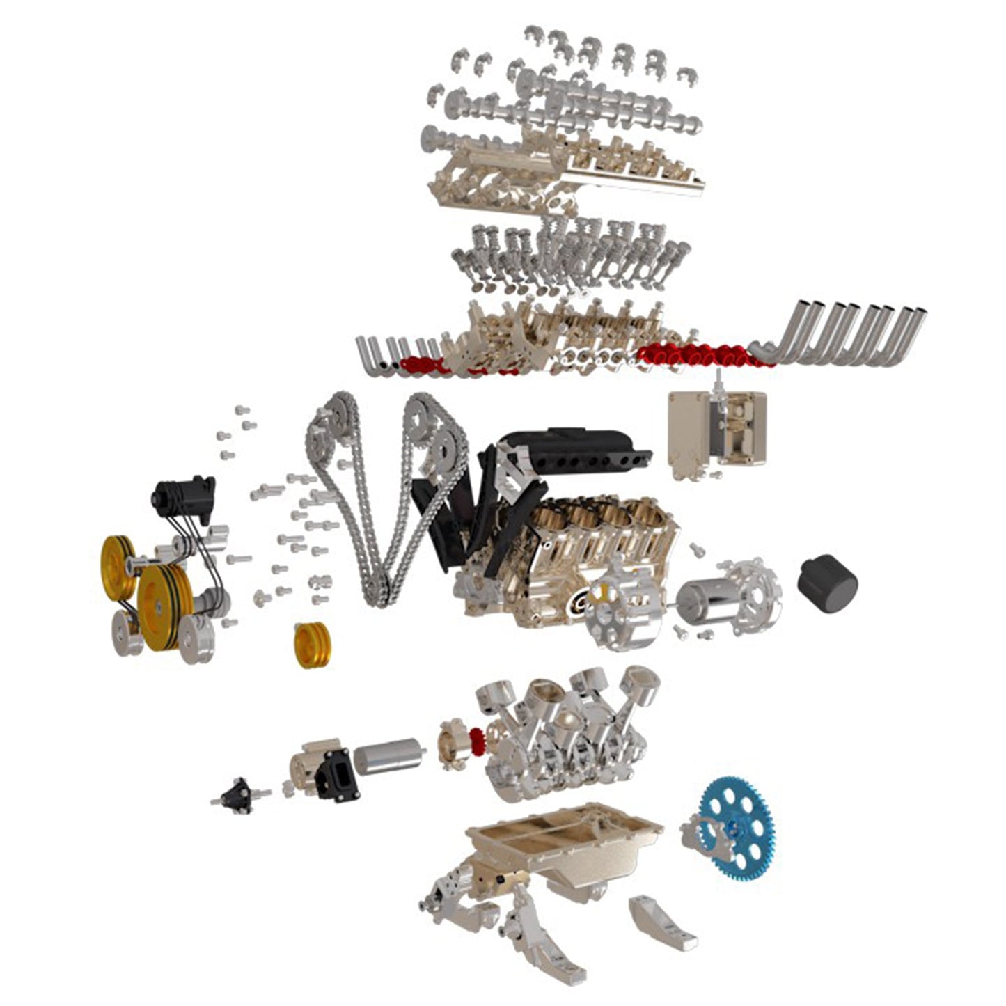 Build Your Own Working V8 Engine Model Kit - TECHING 1:3 Scale Metal V8 Engine Assembly with 500+ Parts DIY Engine Diyengmod