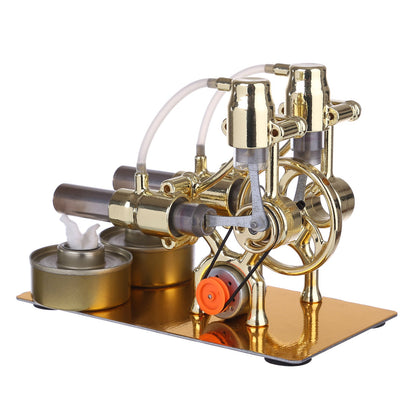 L-Type Double Cylinder Stirling Engine Educational Generator Model with LED Lights and Bulb for Science Learning and Experimentation Multi-Cylinder Stirling Engine Diyengmod