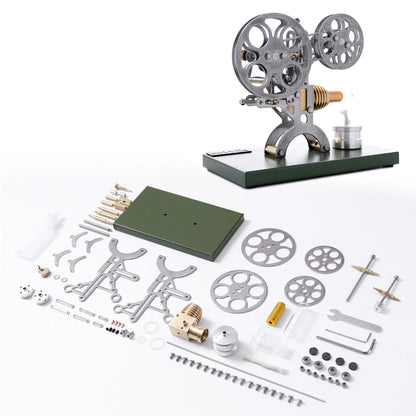 Retro Film Projector Stirling Engine Model - DIY Assembly External Combustion Engine with Elegant Metal Base, Ideal Gift for Science Enthusiasts Stirling Engine Diyengmod Kit