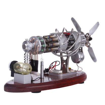 16-Cylinder Swash Plate Stirling Engine Generator with LED Display and Digital Voltage Meter - Educational STEM Model Multi-Cylinder Stirling Engine Diyengmod