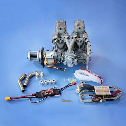 60cc NGH GF60i2-E Inline Twin-Cylinder Four-Stroke Gasoline Engine with Electric Starter for RC Airplanes Engine Model Diyengmod