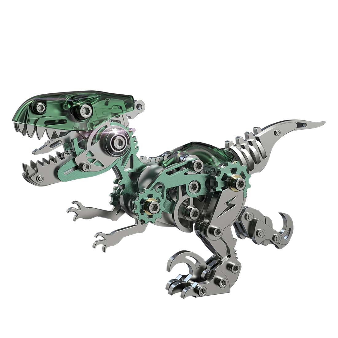 DIY 3D Metal Velociraptor Assembly Kit - 160-Piece Mechanical Dinosaur Model 3D Puzzle Model Kit Diyengmod Green