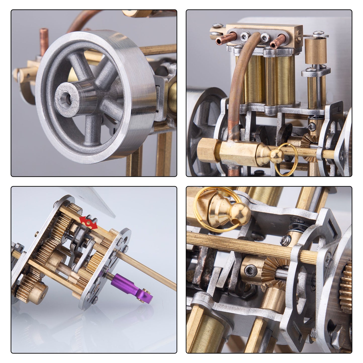 Compact 4-Cylinder Opposed Steam Engine Model with Gearbox for Miniature Model Ships Steam Engine Diyengmod