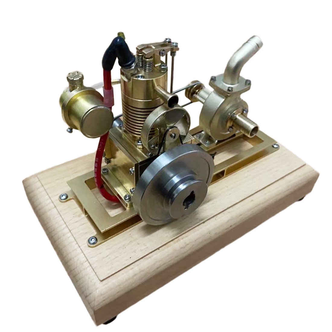 Miniature 1.6cc Vertical Air-Cooled Gasoline Engine Model with Vane Pump and Wooden Base Engine Models Diyengmod