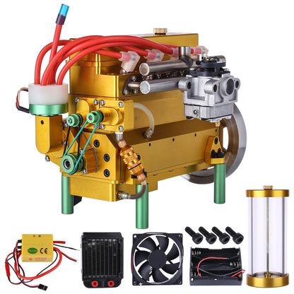 32cc Water-Cooled Inline Four-Cylinder Gasoline Engine for 1:5 RC Models - DIY Engine Modification Engine Models Diyengmod Yellow