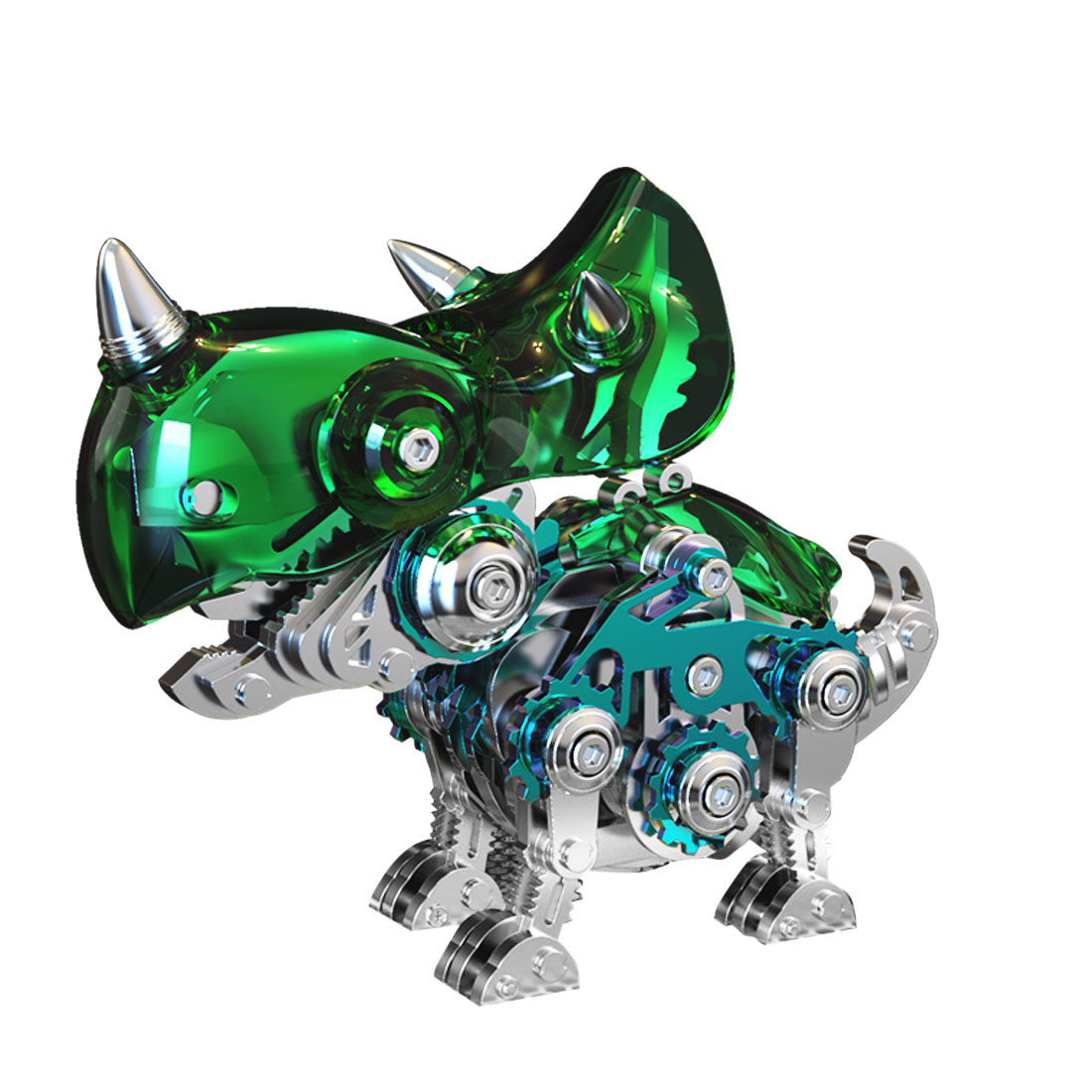 DIY 3D Metal Triceratops Model Kit - 160-Piece Assembly Puzzle 3D Puzzle Model Kit Diyengmod Green