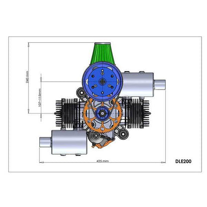 200CC Twin Cylinder Gas Engine for RC Aircraft, Paramotor & UAV by DLE Engines RC Engine Diyengmod