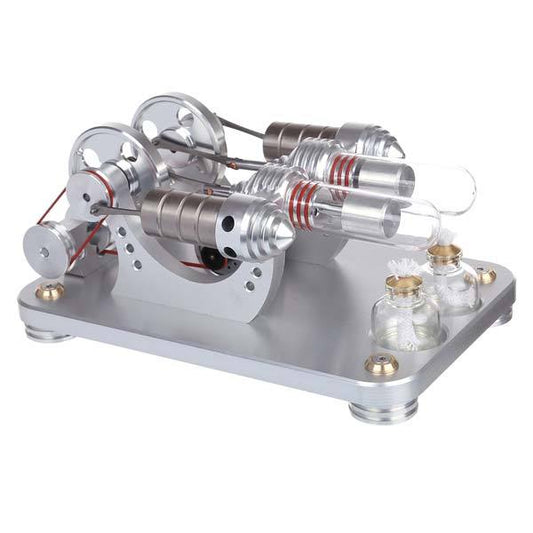 Colorful LED Hot Air Stirling Engine Model - Educational 2 Cylinder Electricity Generator (M14-22-D) Multi-Cylinder Stirling Engine Diyengmod
