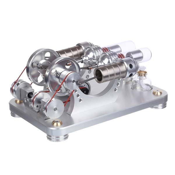 Colorful LED Hot Air Stirling Engine Model - Educational 2 Cylinder Electricity Generator (M14-22-D) Multi-Cylinder Stirling Engine Diyengmod