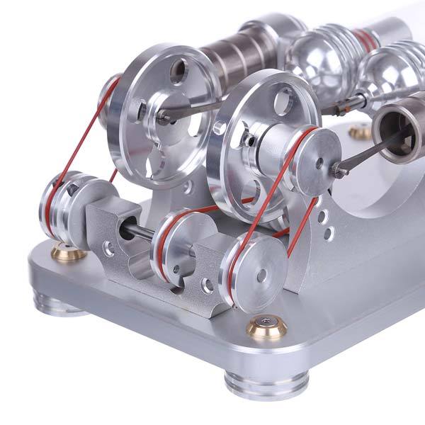 Colorful LED Hot Air Stirling Engine Model - Educational 2 Cylinder Electricity Generator (M14-22-D) Multi-Cylinder Stirling Engine Diyengmod