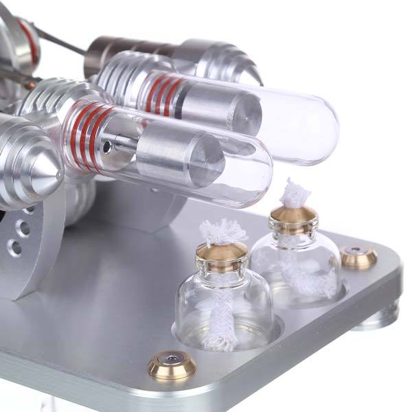 Colorful LED Hot Air Stirling Engine Model - Educational 2 Cylinder Electricity Generator (M14-22-D) Multi-Cylinder Stirling Engine Diyengmod