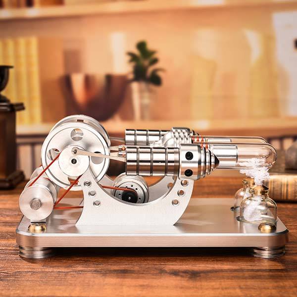 Colorful LED Hot Air Stirling Engine Model - Educational 2 Cylinder Electricity Generator (M14-22-D) Multi-Cylinder Stirling Engine Diyengmod