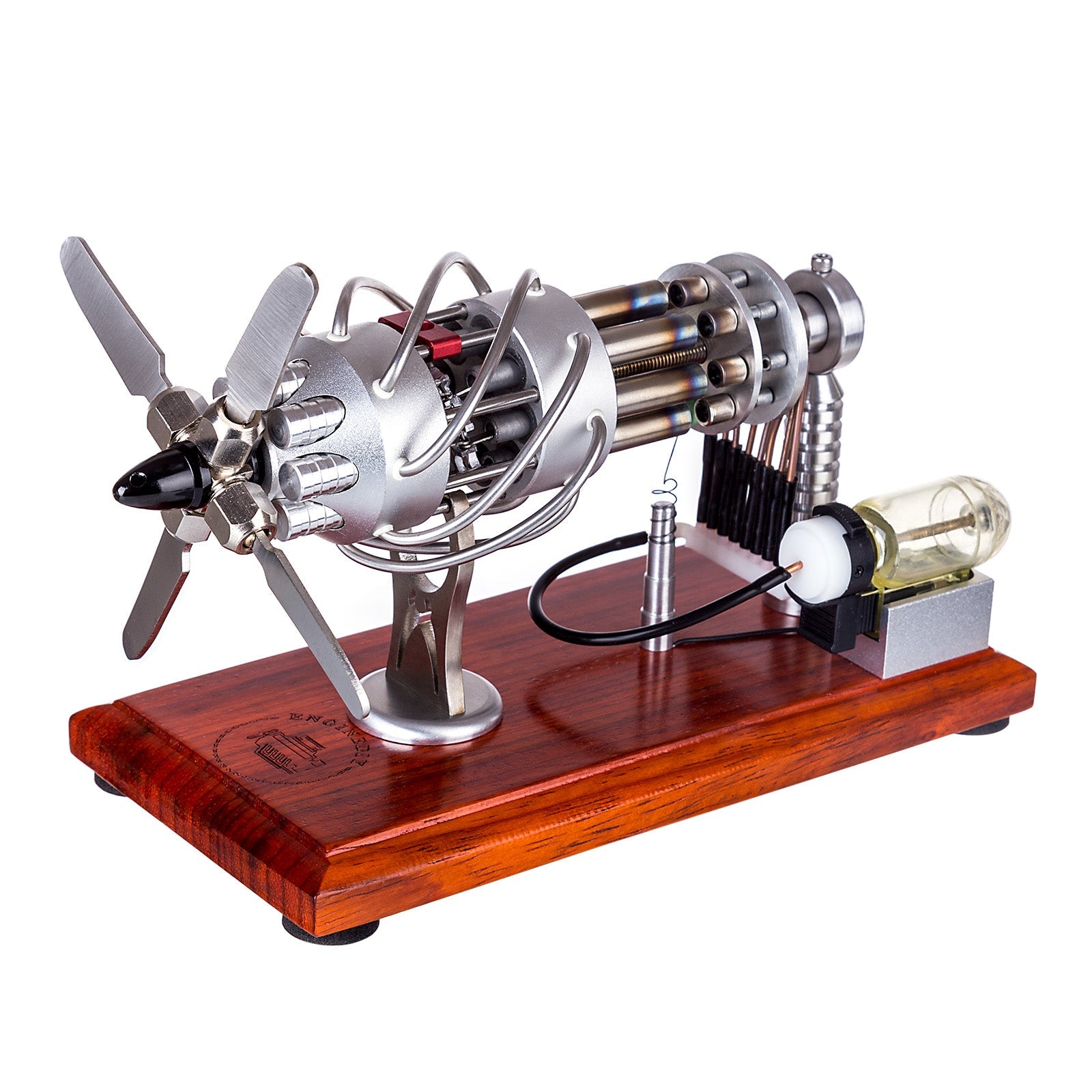 16-Cylinder Swash Plate Stirling Engine Model with Digital Voltage Meter and LED Display - DIY Engineering Kit Multi-Cylinder Stirling Engine Diyengmod