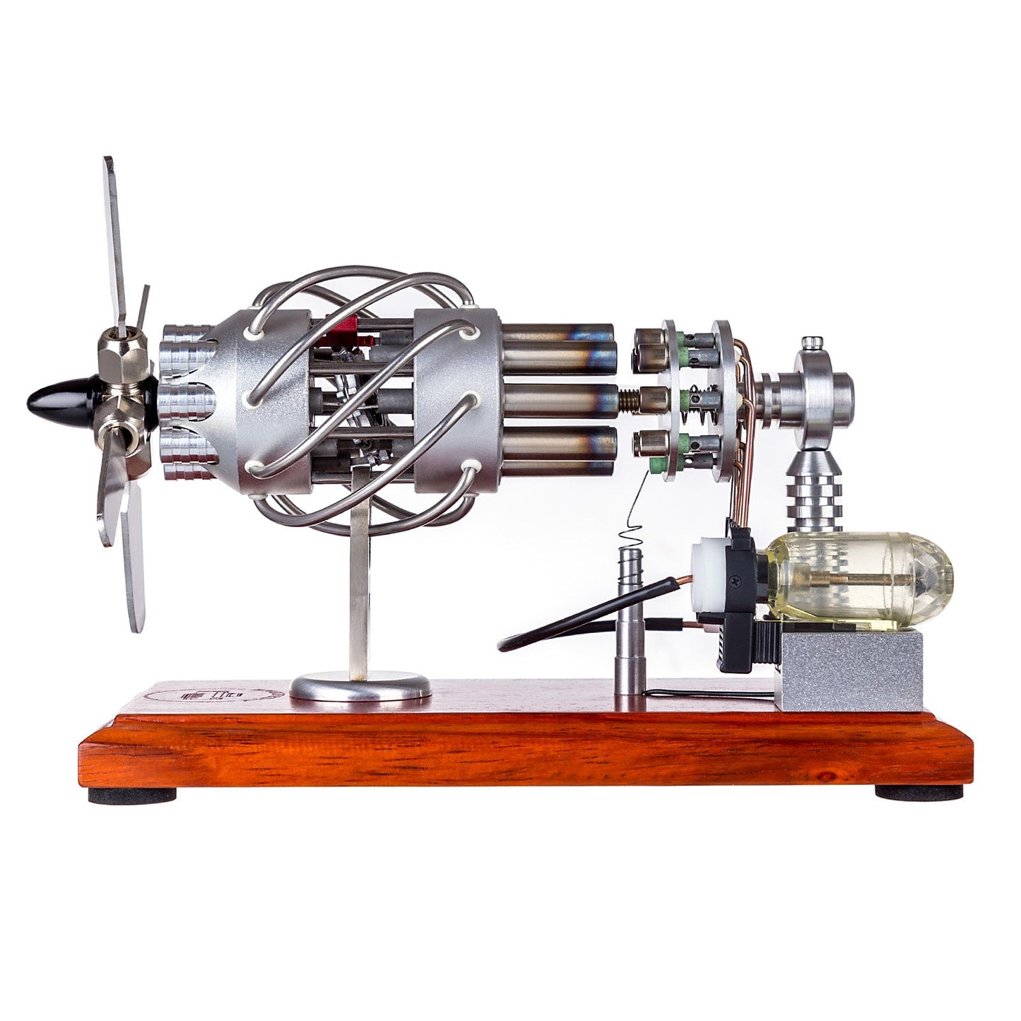 16-Cylinder Swash Plate Stirling Engine Model with Digital Voltage Meter and LED Display - DIY Engineering Kit Multi-Cylinder Stirling Engine Diyengmod