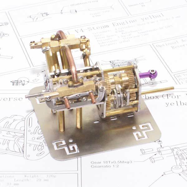 Compact V4 Steam Engine Model with Reversible Gearbox - Creative DIY Gift Steam Engine Diyengmod