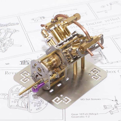 Compact V4 Steam Engine Model with Reversible Gearbox - Creative DIY Gift Steam Engine Diyengmod