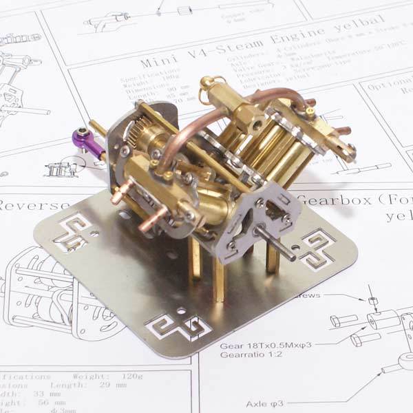 Compact V4 Steam Engine Model with Reversible Gearbox - Creative DIY Gift Steam Engine Diyengmod