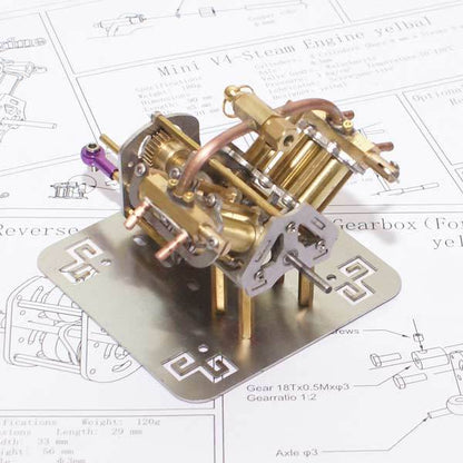 Compact V4 Steam Engine Model with Reversible Gearbox - Creative DIY Gift Steam Engine Diyengmod