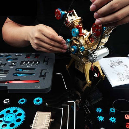 V-Twin Full Metal 2 Cylinder Engine Assembly Kit - 217 Piece Collection Gift Set DIY Engine Diyengmod
