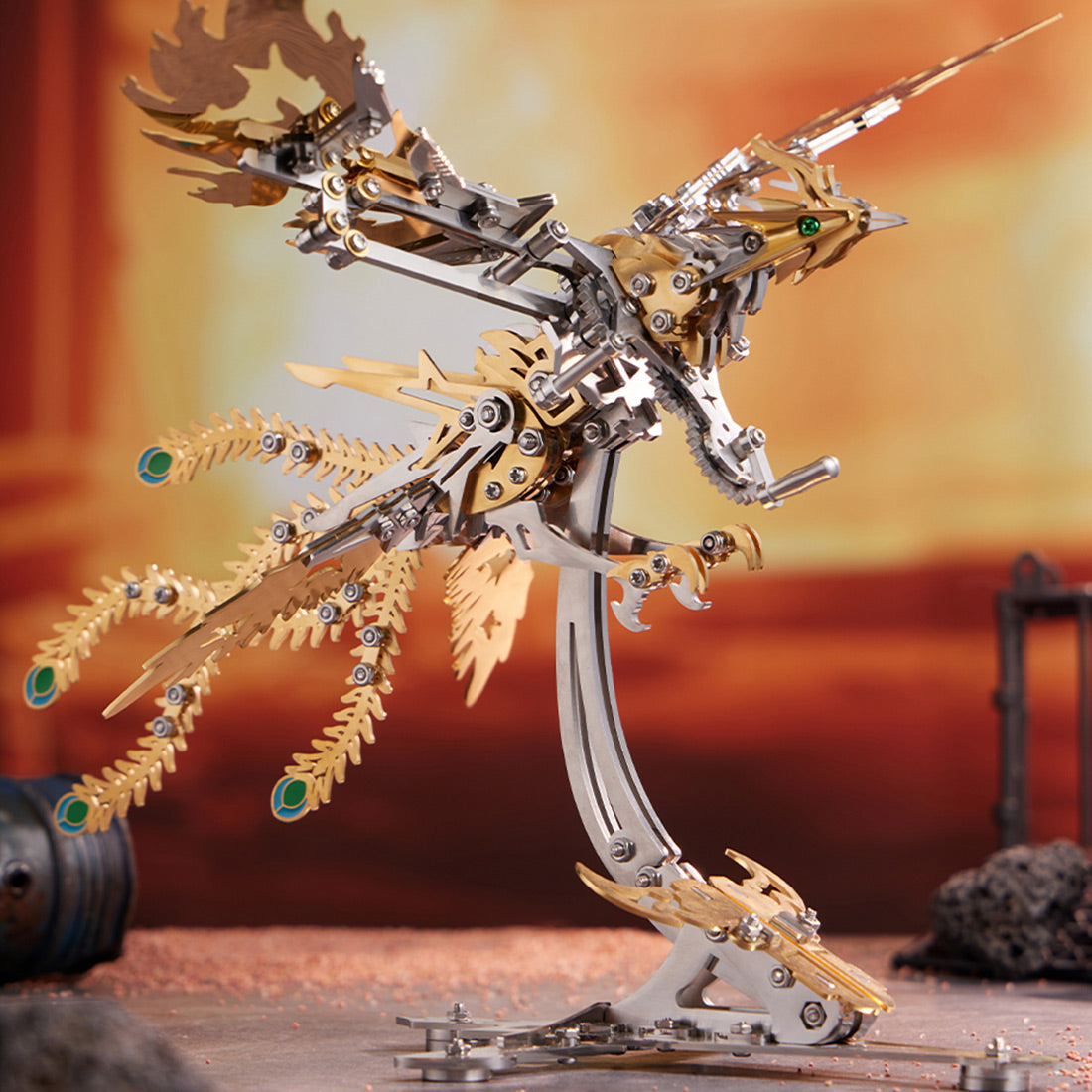 DIY Mechanical Phoenix Flapping Wings 3D Metal Puzzle Kit - 358 Pieces 3D Puzzle Model Kit Diyengmod Golden