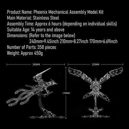 DIY Mechanical Phoenix Flapping Wings 3D Metal Puzzle Kit - 358 Pieces 3D Puzzle Model Kit Diyengmod