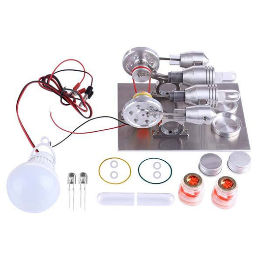 2-Cylinder Stirling Engine Science Kit with Electric Generator - DIY Educational Toy Multi-Cylinder Stirling Engine Diyengmod