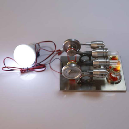 2-Cylinder Stirling Engine Science Kit with Electric Generator - DIY Educational Toy Multi-Cylinder Stirling Engine Diyengmod