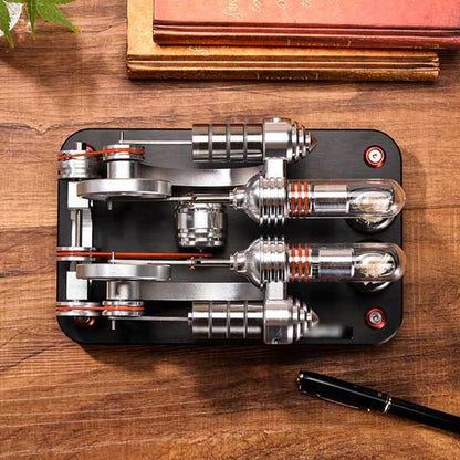 Double Cylinder Stirling Engine Electricity Generator Kit - Educational Model and Gift Collection Multi-Cylinder Stirling Engine Diyengmod