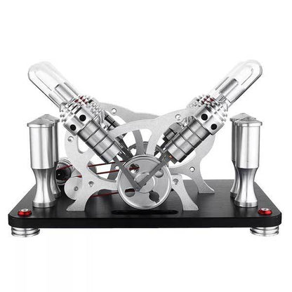 V4 4-Cylinder Stirling Engine Model Kit - External Combustion Generator with Colorful LED Lights Multi-Cylinder Stirling Engine Diyengmod