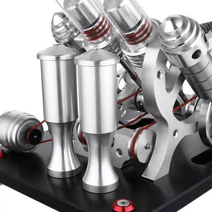 V4 4-Cylinder Stirling Engine Model Kit - External Combustion Generator with Colorful LED Lights Multi-Cylinder Stirling Engine Diyengmod