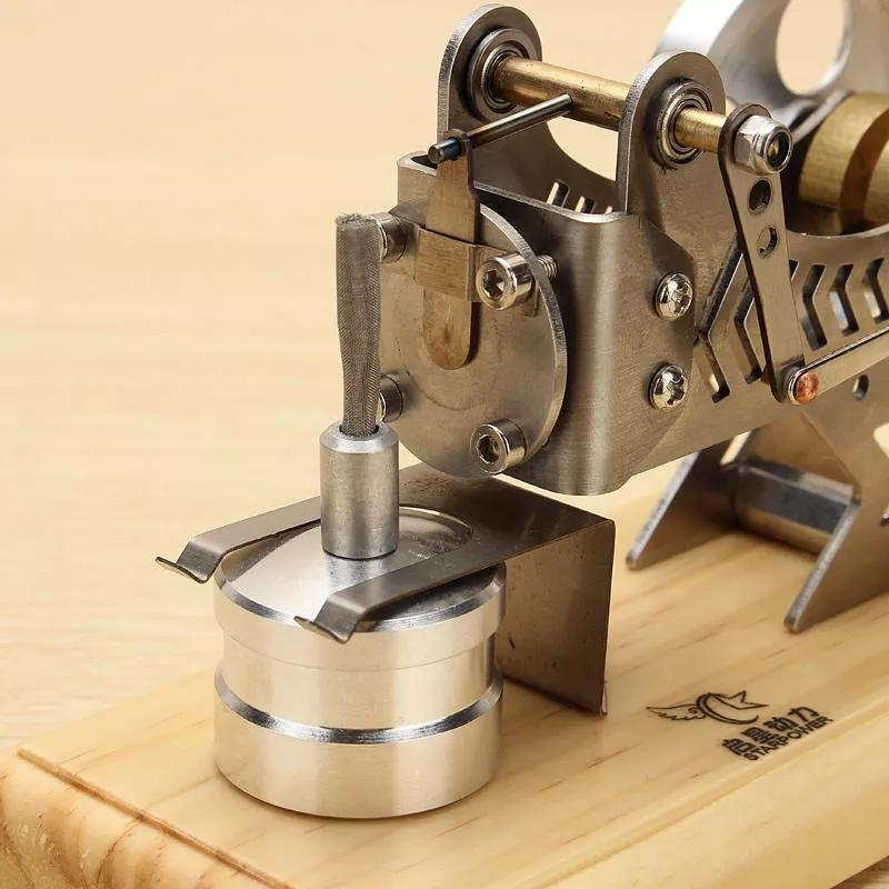 Flame-Powered Vacuum Engine Model with Wooden Base for Educational Fun Vacuum Engine Diyengmod