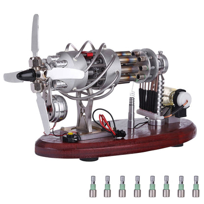 16-Cylinder Swash Plate Stirling Engine Generator with LED Display and Digital Voltage Meter - Educational STEM Model Multi-Cylinder Stirling Engine Diyengmod