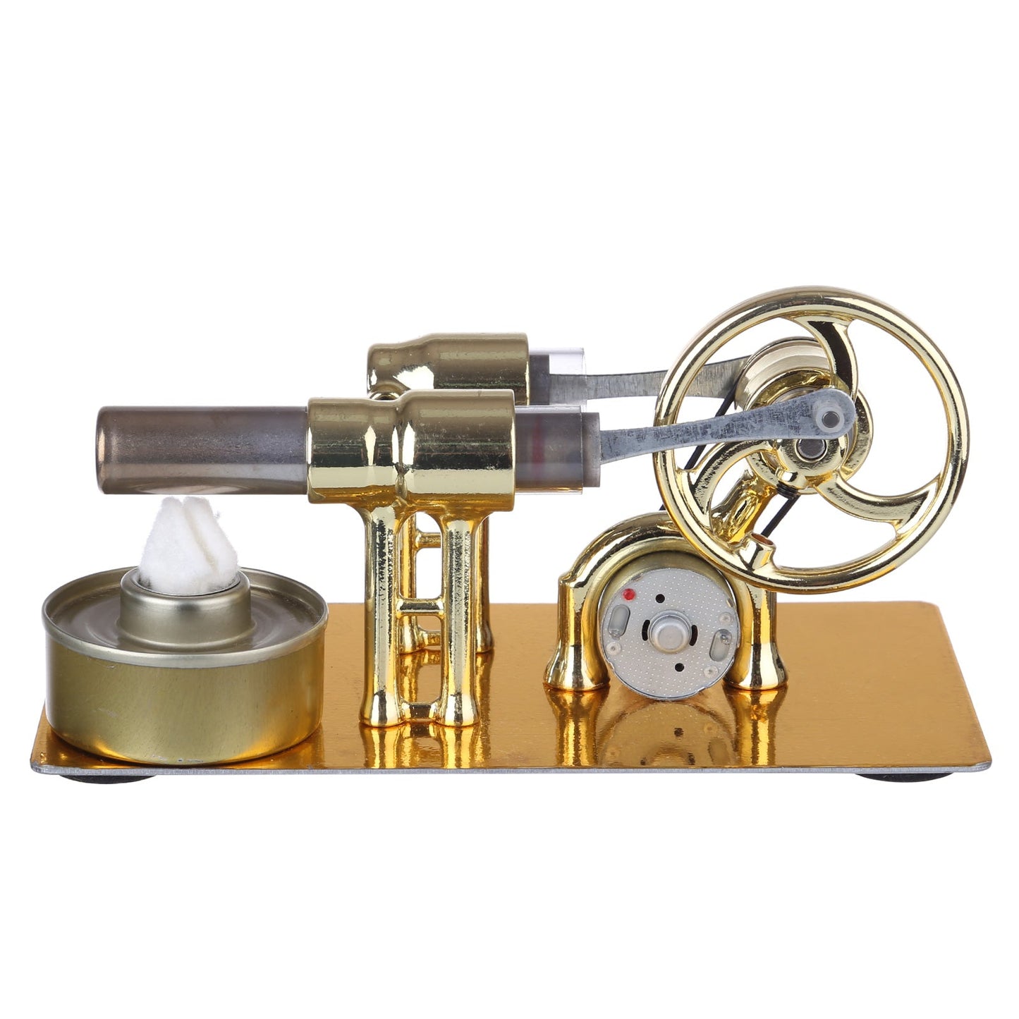 Golden γ-Type Single Cylinder Stirling Engine Generator with LED Bulb - Educational Science Experiment Model Single Cylinder Stirling Engine Diyengmod