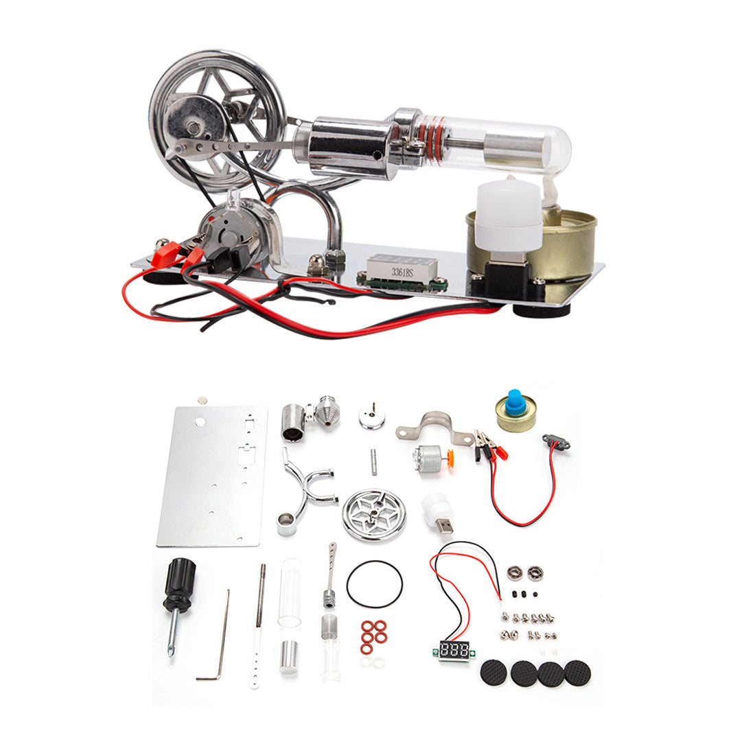 ENJOMOR γ-Type Stirling Engine Educational Model Kit - DIY Mechanical Science Generator Stirling Engine Diyengmod