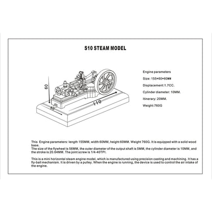 Mini Retro Horizontal Single-cylinder Steam Engine Model with Speed Reducer - 1.7CC Mill Toy Steam Engine Diyengmod