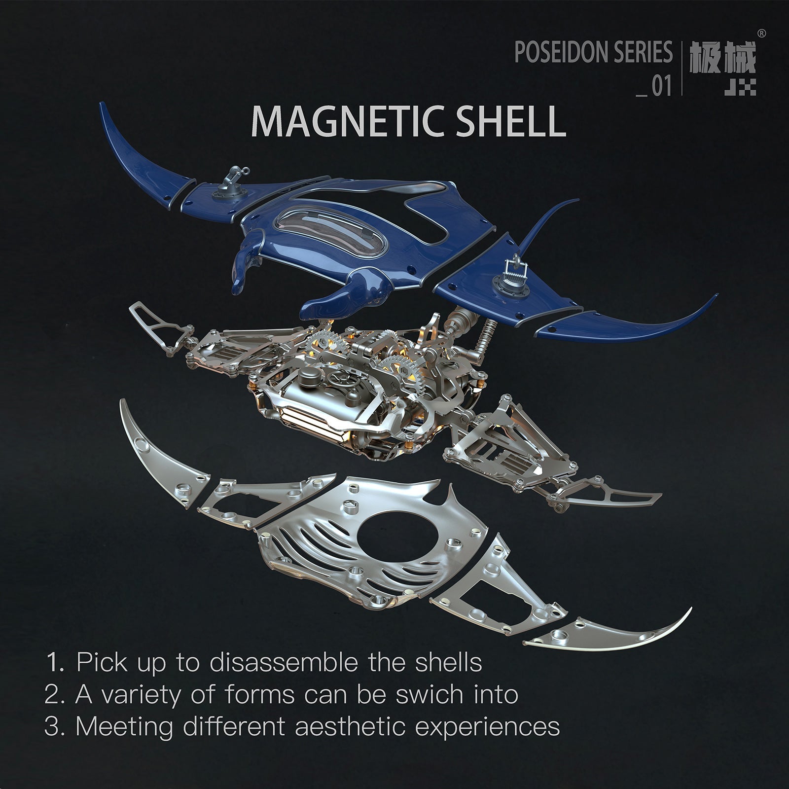 Illuminated 3D Metal Manta Ray Mechanical Model Kit - DIY Bionic Assembly 3D Puzzle Model Kit Diyengmod