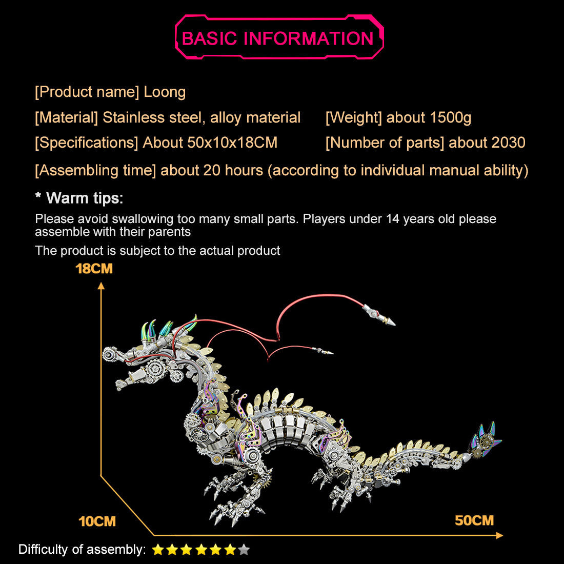 Cyberpunk 3D Metal Dragon Model Kit - DIY Assembly Art Craft for All Ages (2030+ PCS) 3D Puzzle Model Kit Diyengmod