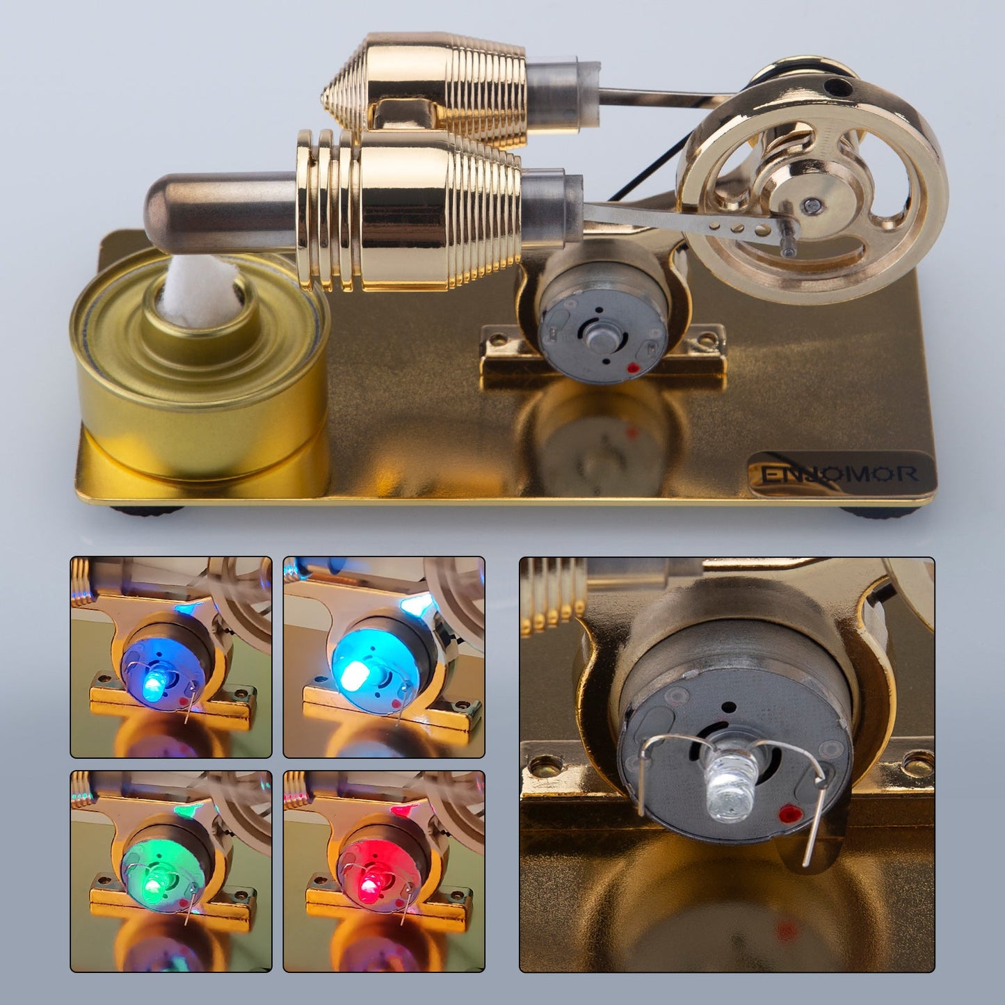 Single Cylinder Stirling Engine Model with Electric Generator - DIY EngMod Kit Stirling Engine with LED Diyengmod