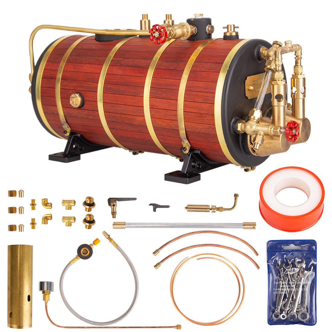 KACIO WS100XL 1000mL Premium Horizontal Steam Boiler for Model Ship Engines - DIY Enthusiasts Steam Engine Diyengmod