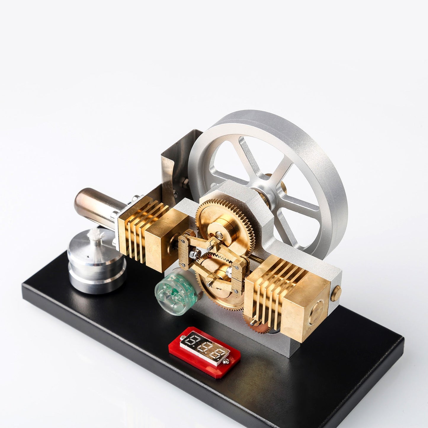 ENJOMOR LED Display Hot Air Stirling Engine Generator with Diamond Gear Drive - Educational Science Model Stirling Engine Diyengmod