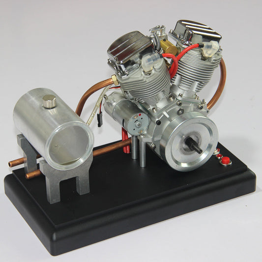 CISON FG-VT9 V-Twin 9cc 4-Stroke Air-Cooled RC Gasoline Engine with Original Parts Diyengmod V2 Engine in Black Base