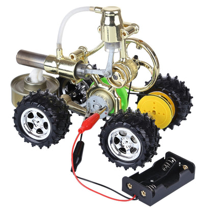 Thermal Power Hybrid Stirling Engine Car Model with LED Lights - DIY Educational Kit Stirling Engine Vehicle Diyengmod